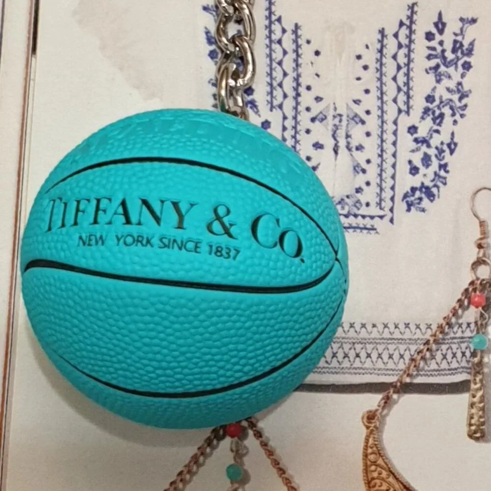 Basketball Rubber Blue Key Chain Keyring Handbag Charm Fashion Unisex Accessory